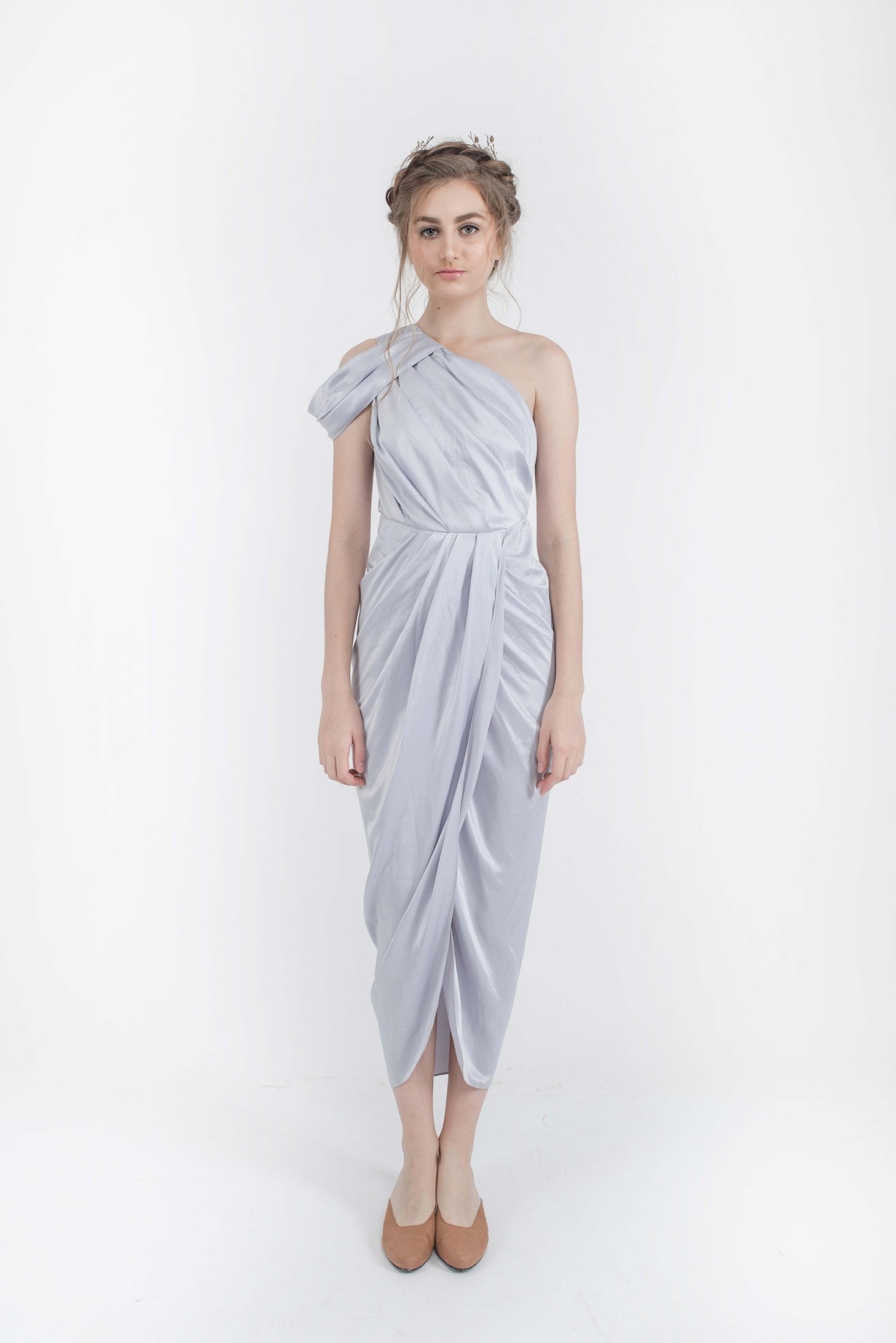 one shoulder greek goddess dress